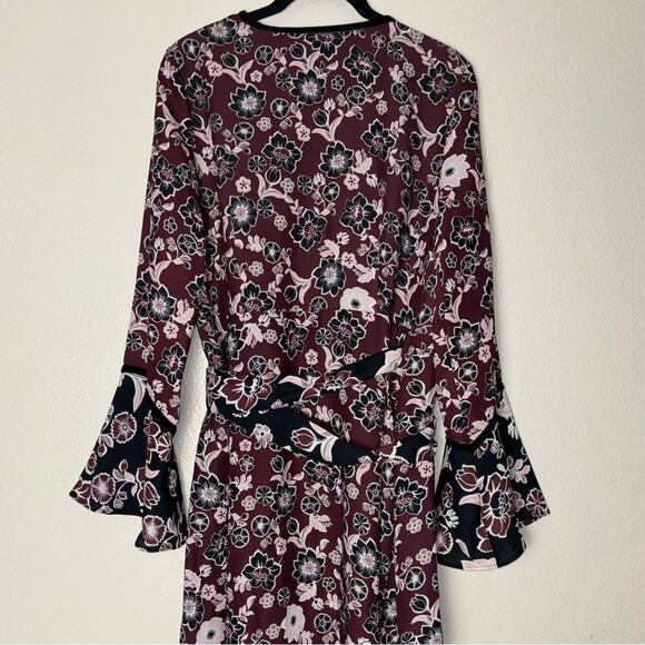 NWT Ella Moon Lena Ruffled Sleeve V- Neck Wrap Dress Women's Medium Maroon,Black - Picture 11 of 16